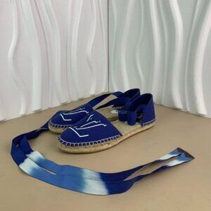 Louis Vuitton Blue Canvas Espadrilles With Gradient Ribbon Tie & Espadrille Sole